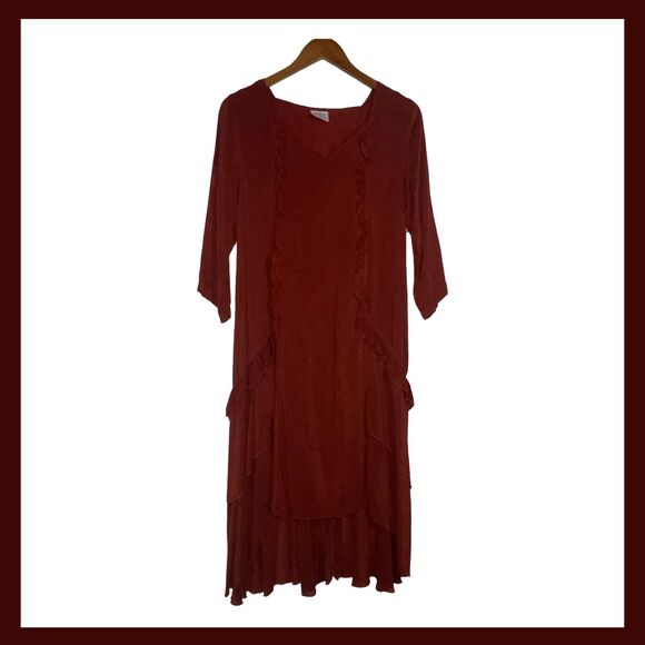 Click by Color Me Cotton Midi Dress M Cupro Rayon Rust Corset Tie Back READ - Picture 1 of 12